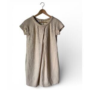 Vintage Red Valentino Cream Inverted Pleat Brocade Relaxed Fit Mini Dress Size 2